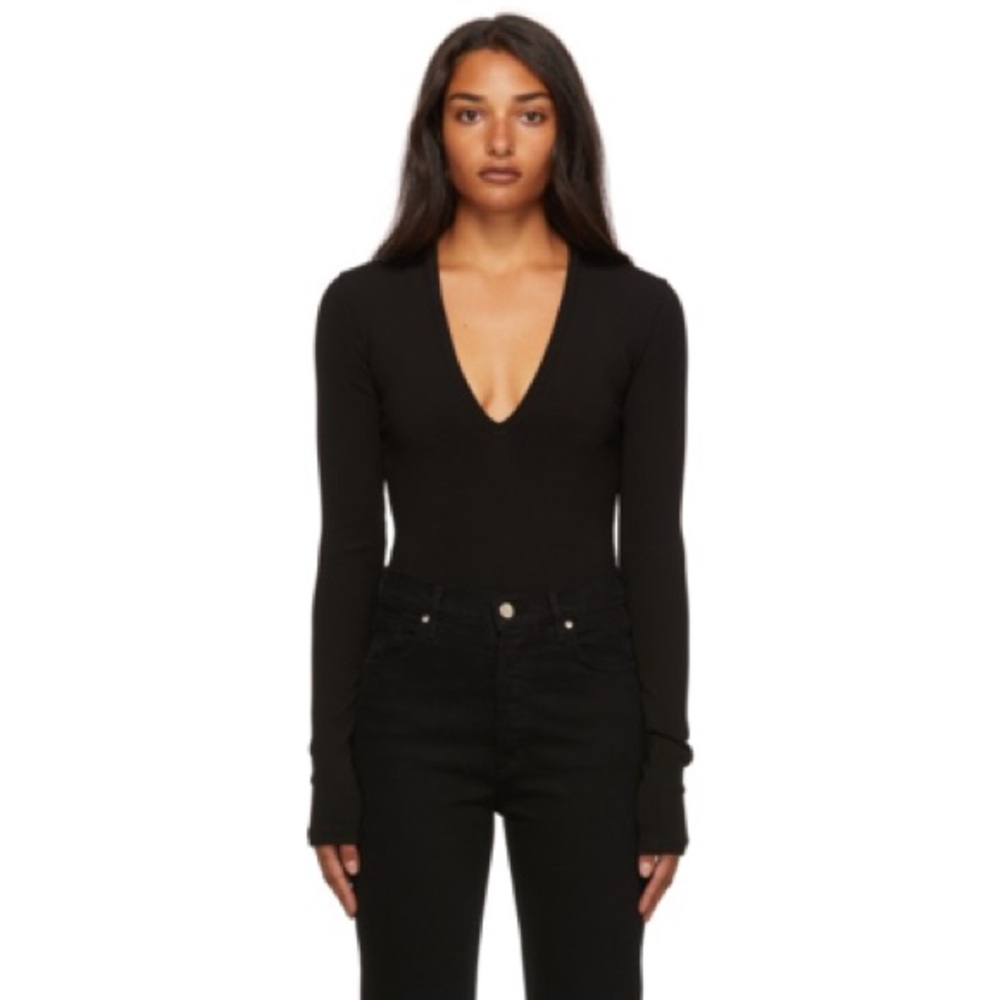 Goldsign deep v black ribbed bodysuit NWT